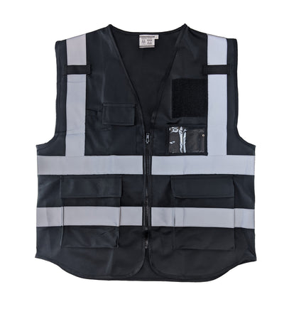 Hi-Visibility Black Vest (ANSI/ISEA 107-2015 -CLASS 2) with Velcro Patch Panels - Front & Back
