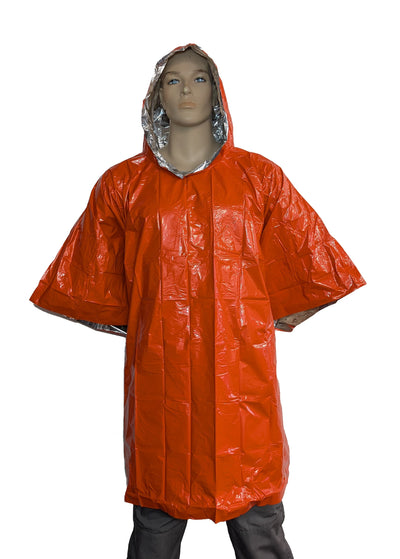 Ultra light Hypothermia Poncho - Orange / Heat Reflective Coating