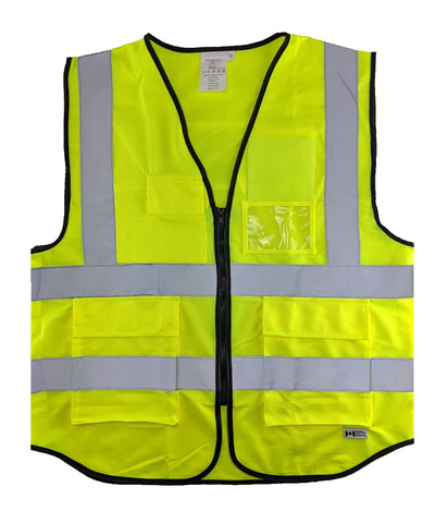 Hi-Visibility Yellow Vest (ANSI/ISEA 107-2015 -CLASS 2) with Velcro Patch Panels - Front & Back