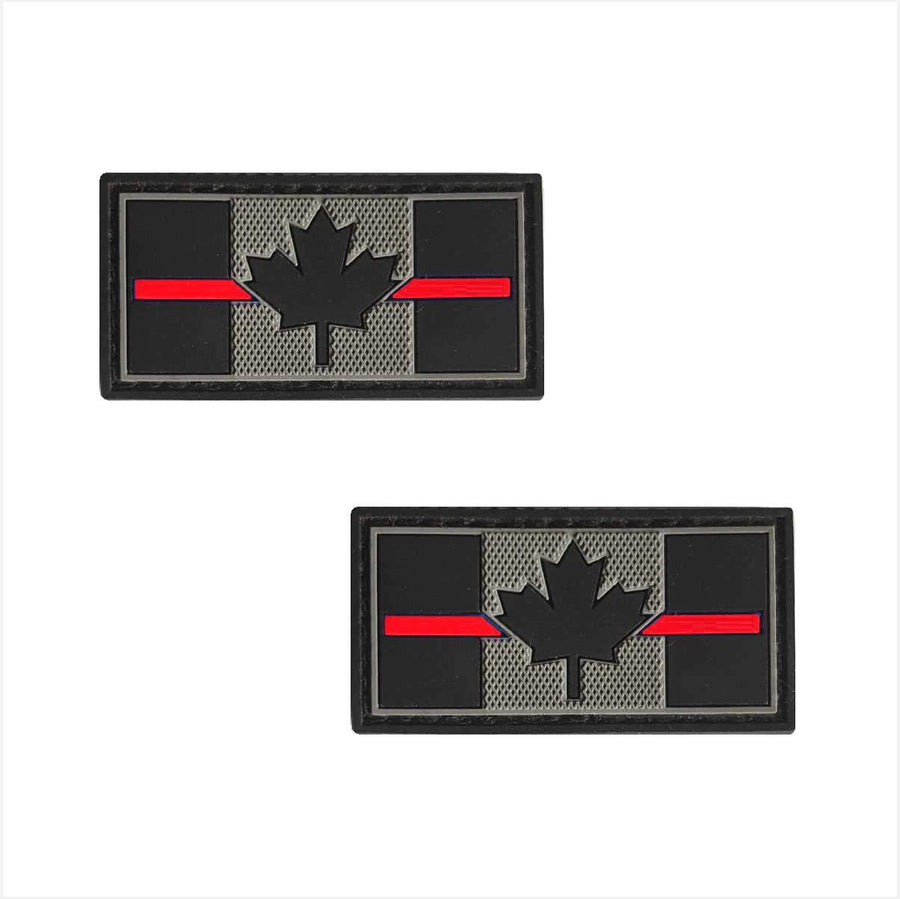PVC Morale Patch - Canadian Thin Red Line - 1"x2" Supporting Fire Rescue (2pcs)