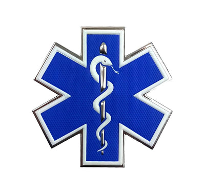 Chrome Morale Patch - EMS Star of Life - Single Snake - Blue & Silver