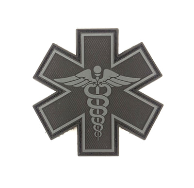 PVC Morale Patch - EMS Star of Life - Dual Snake - Black & Grey