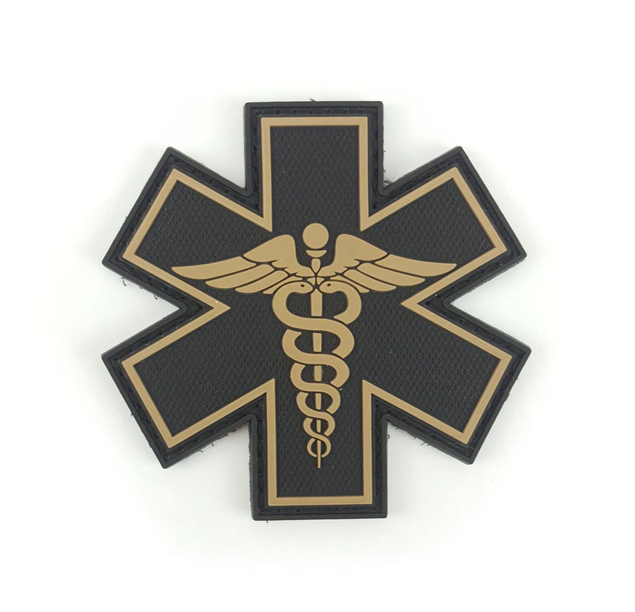 PVC Morale Patch - EMS Star of Life - Dual Snake - Black & Tan